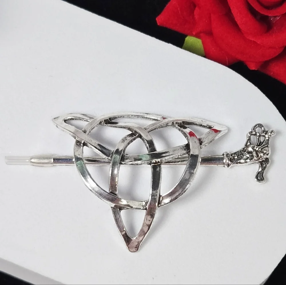 Celtic Triquetra Hair Pin Silver Viking Dragon Hair Slide Stick Medieval Norse